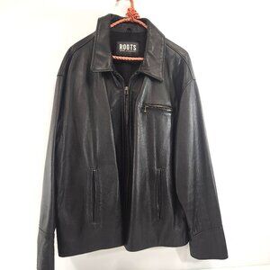 Roots Mens Black Leather Jacket with Star Choice Embroidery